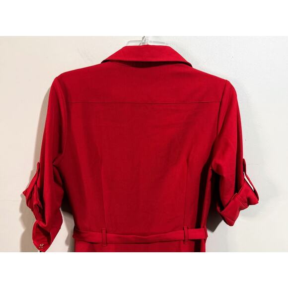 Sharagano Pure Red Roll Tab Sleeve Self Tie Shirt Dress Size 4 NWT - Picture 6 of 9